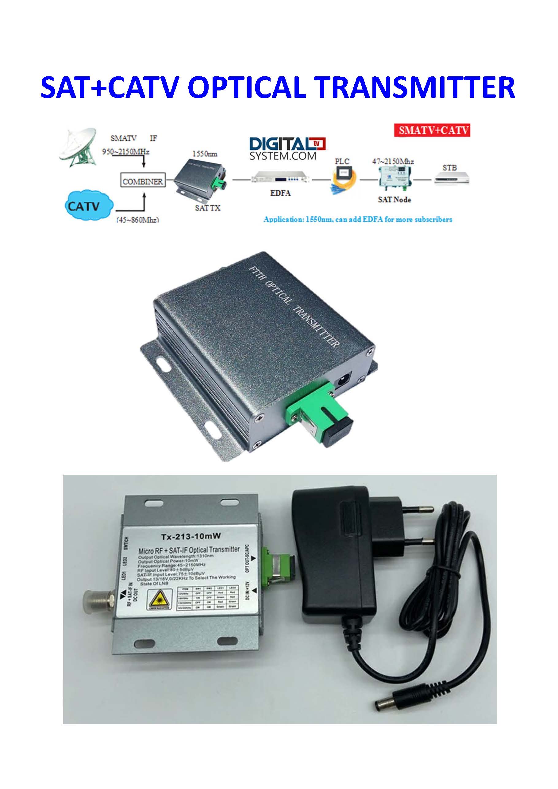 FTTH-CATV & SAT-IF TV Optical Transmitter รุ่น TX-213  (ส่งสัญญาณได้ทั้ง RF และ L-Band ความยาวคลื่น 1550 nm. /10mW.)