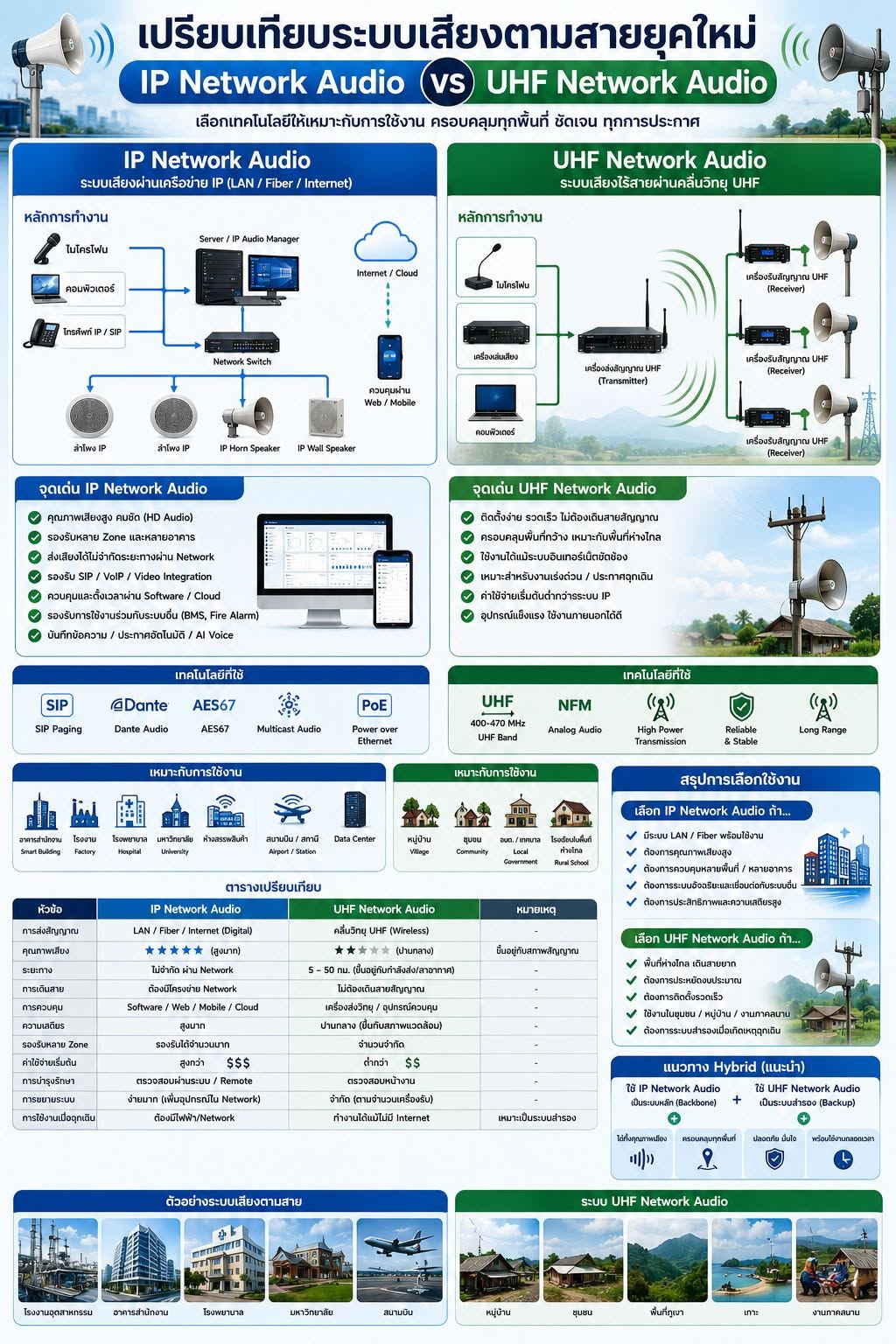 เปรียบเทียบระบบเสียงตามสายยุคใหม่ ทั้ง 2 แบบ ระหว่าง ระบบIP กับ ระบบRF(UHF)